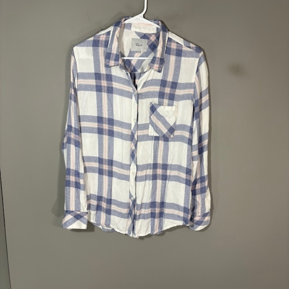Rails Shirt Womens L White Slate Rose Plaid Rayon Button Up Hunter Fall Casual